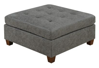 Tufted Cocktail Ottoman Antique Grey Breathable Leatherette