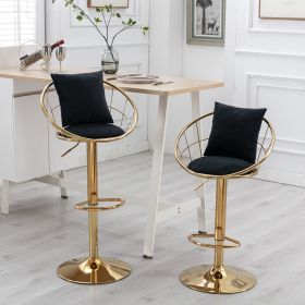 2 Black velvet bar chair, pure gold plated,